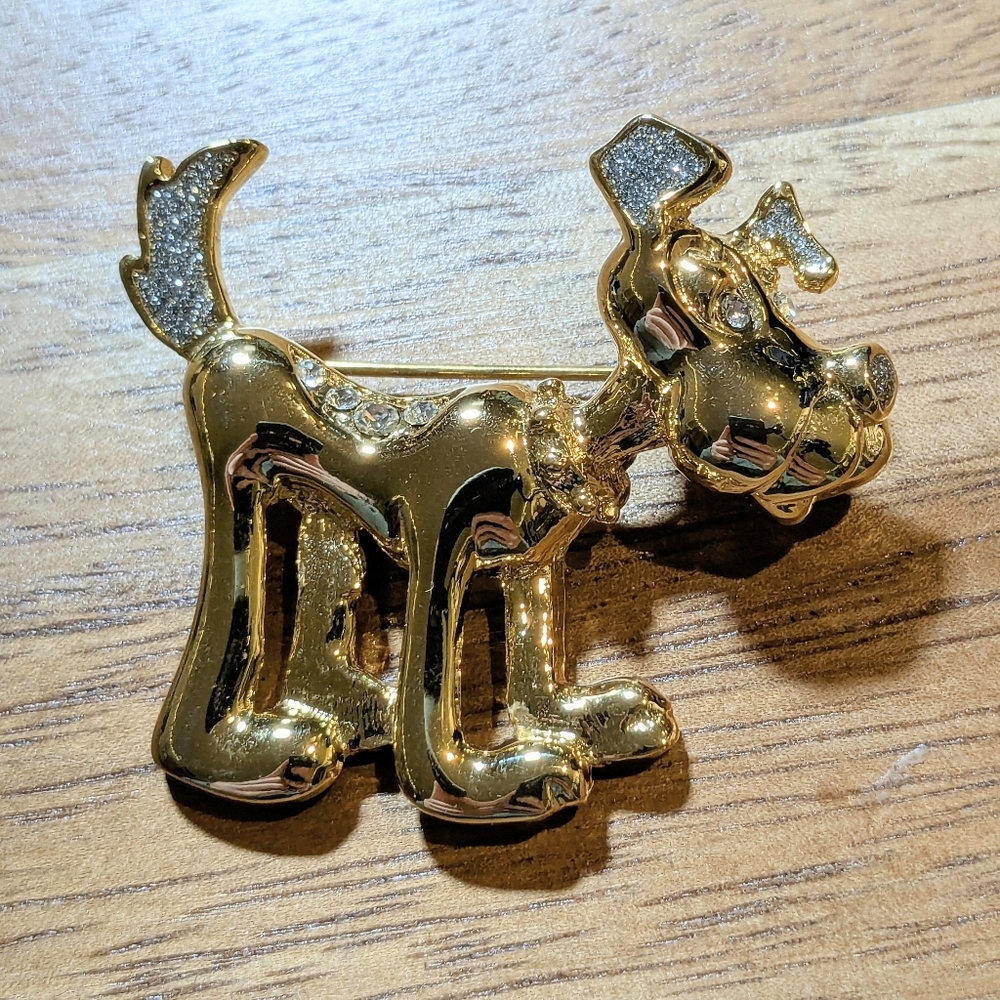 Vintage Gold-Tone Pluto Dog Brooch – Sparkling Disney-Inspired Pin